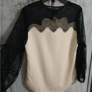 White House Black Market Lace Puff Sleeve Blouse Sz00 Y2K Feminine Cottage Core